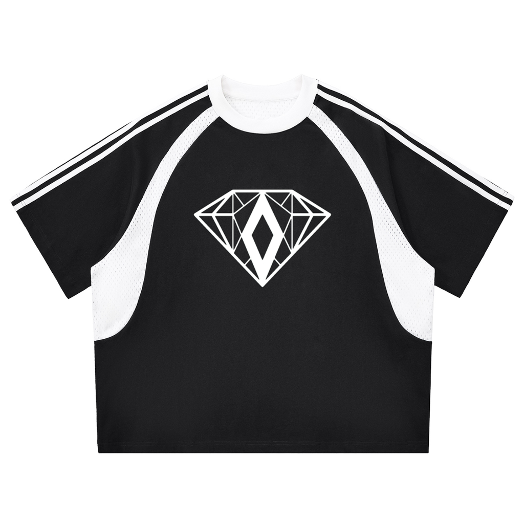 Contrast Stripes Panel Mesh T-shirt