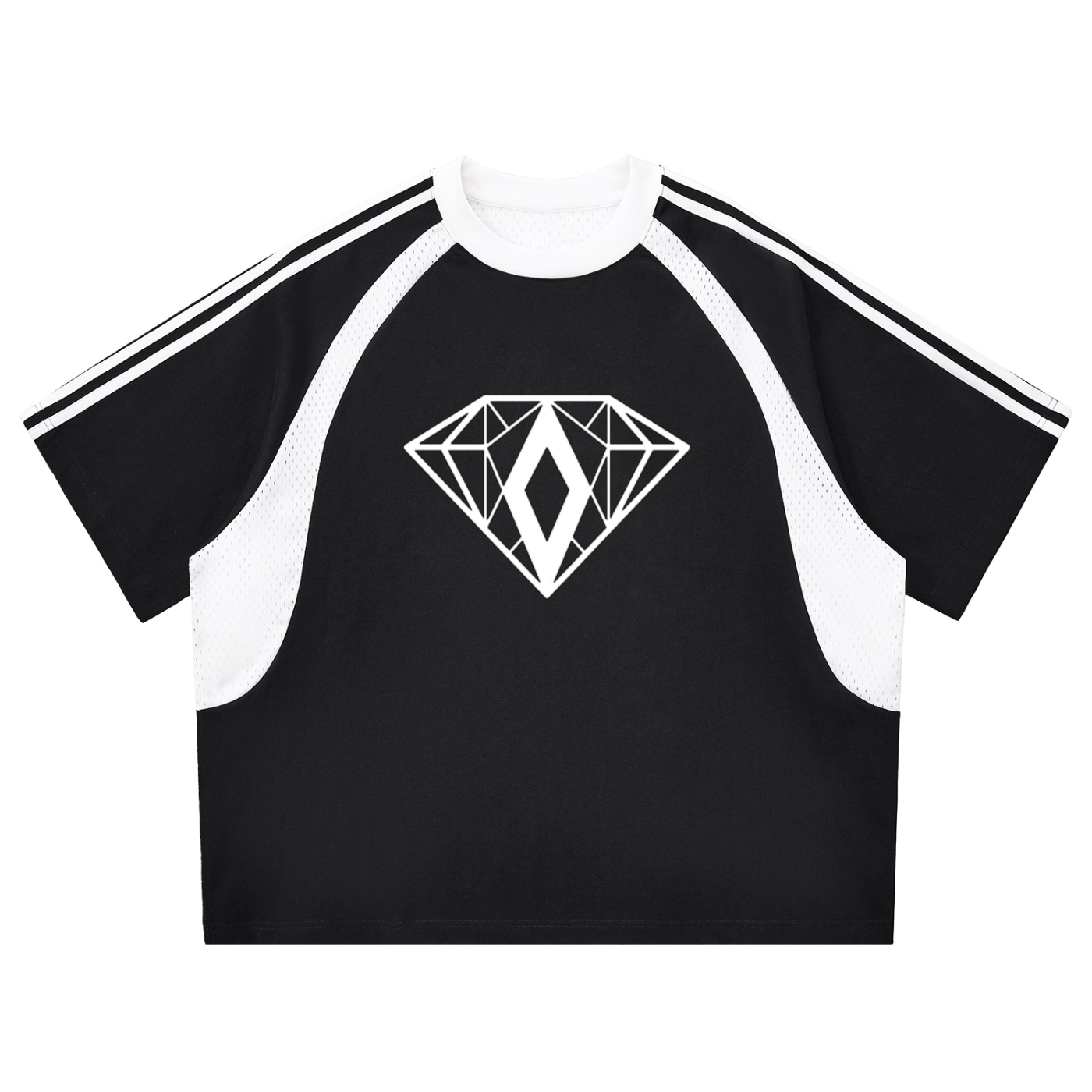 Contrast Stripes Panel Mesh T-shirt