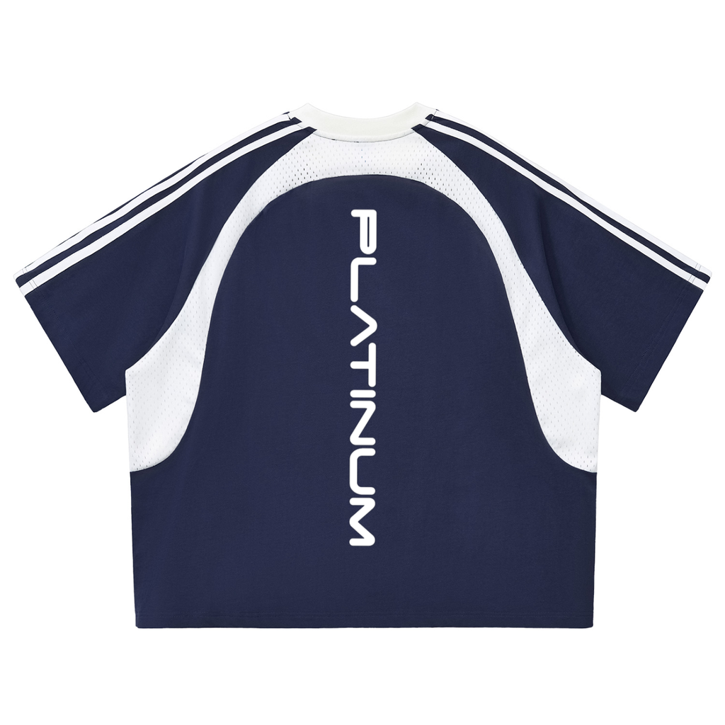 Contrast Stripes Panel Mesh T-shirt