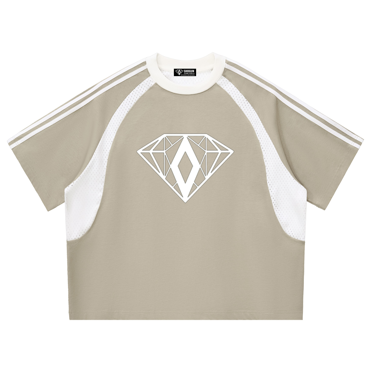Contrast Stripes Panel Mesh T-shirt