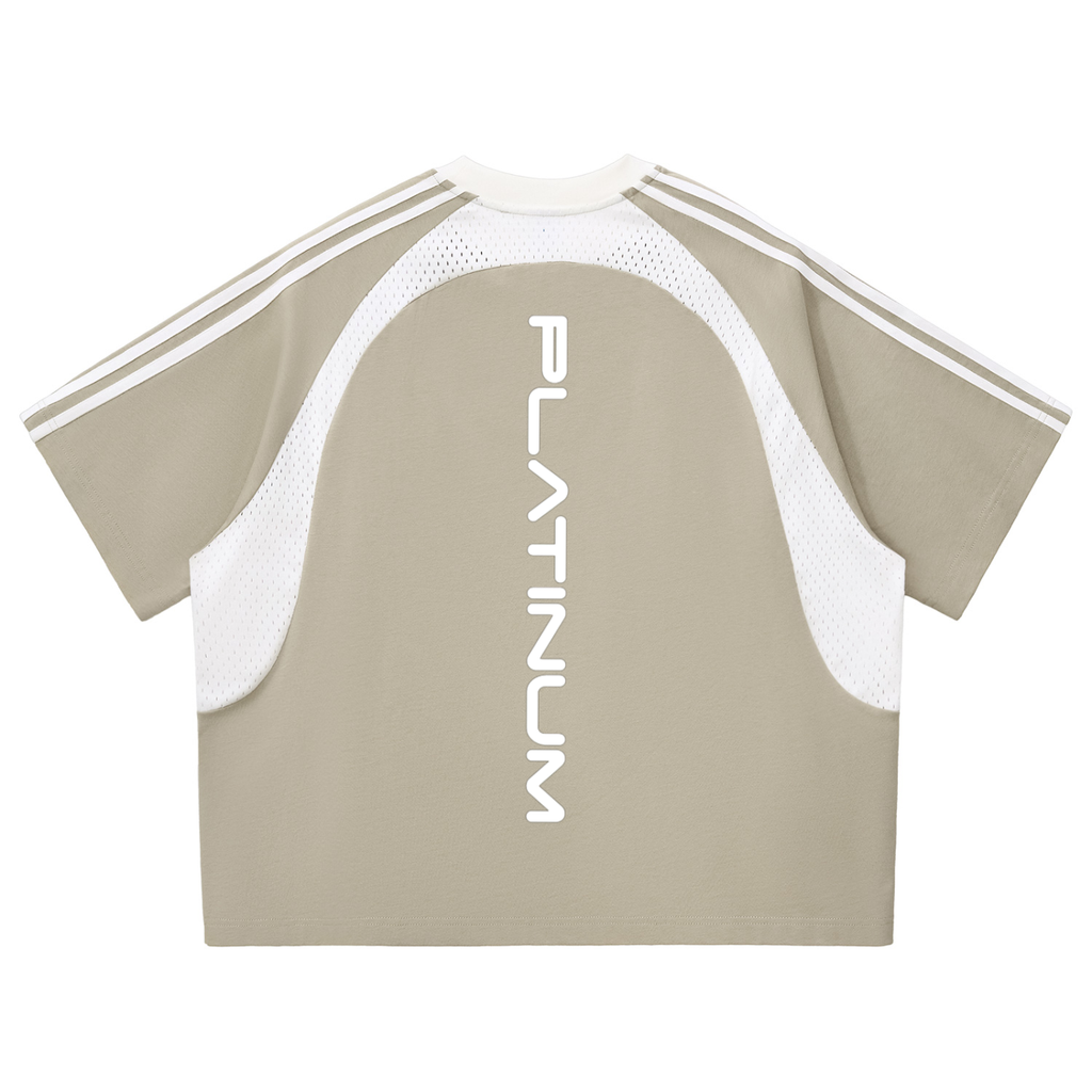 Contrast Stripes Panel Mesh T-shirt