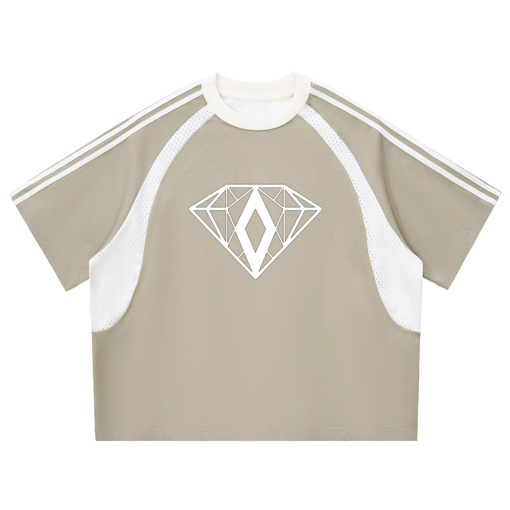Contrast Stripes Panel Mesh T-shirt