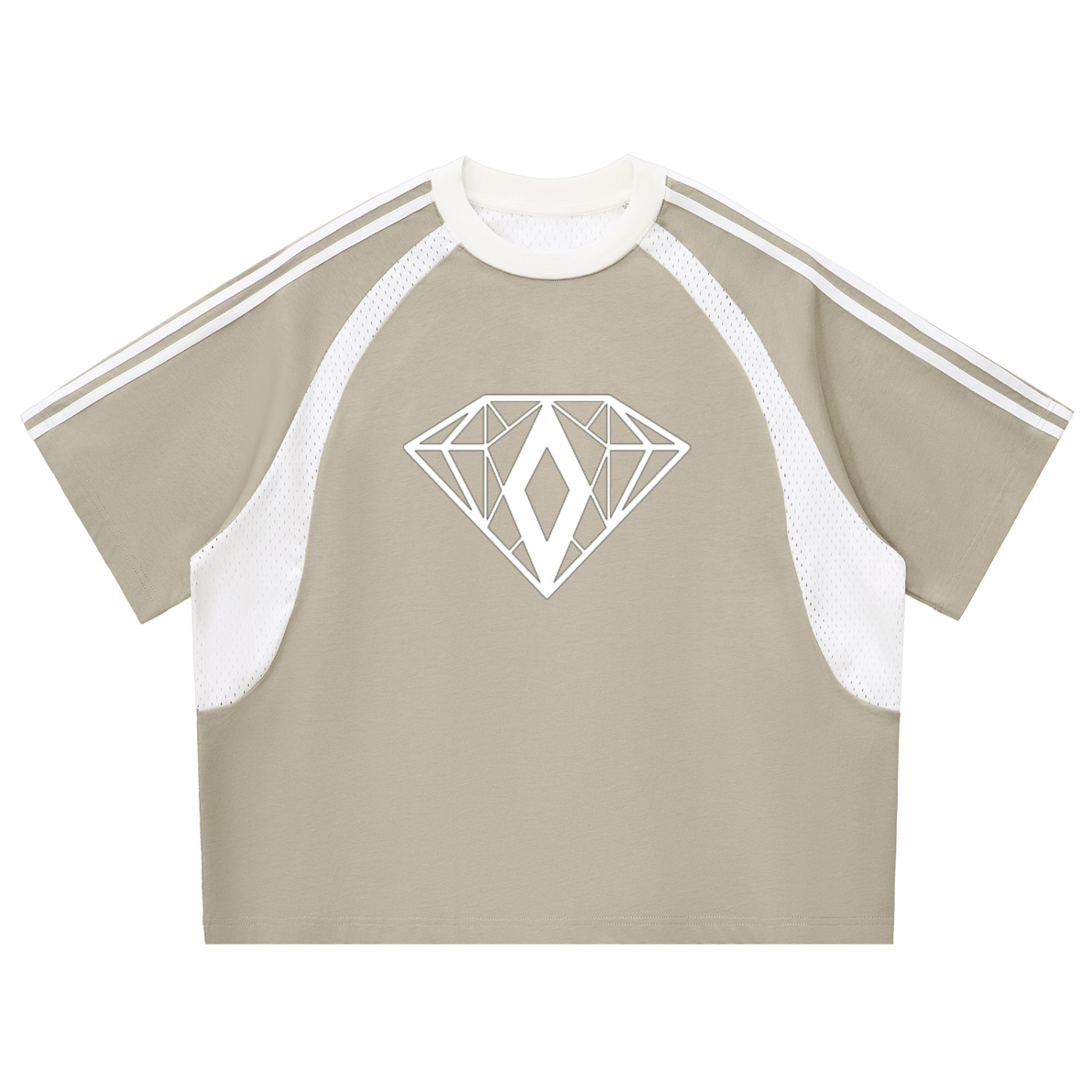 Contrast Stripes Panel Mesh T-shirt