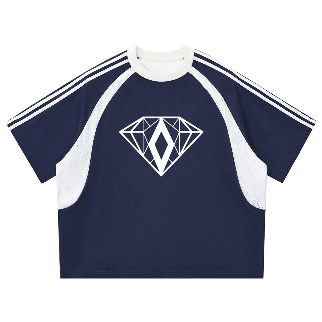 Contrast Stripes Panel Mesh T-shirt