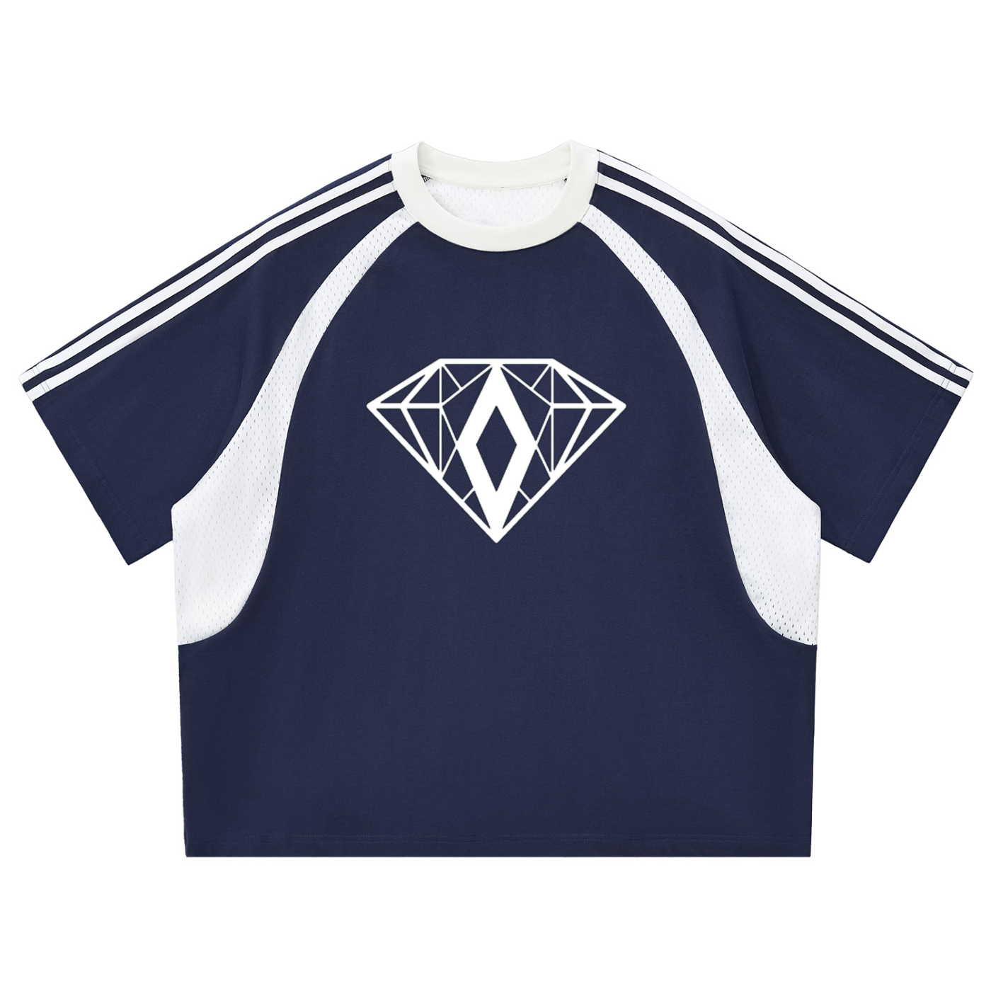 Contrast Stripes Panel Mesh T-shirt